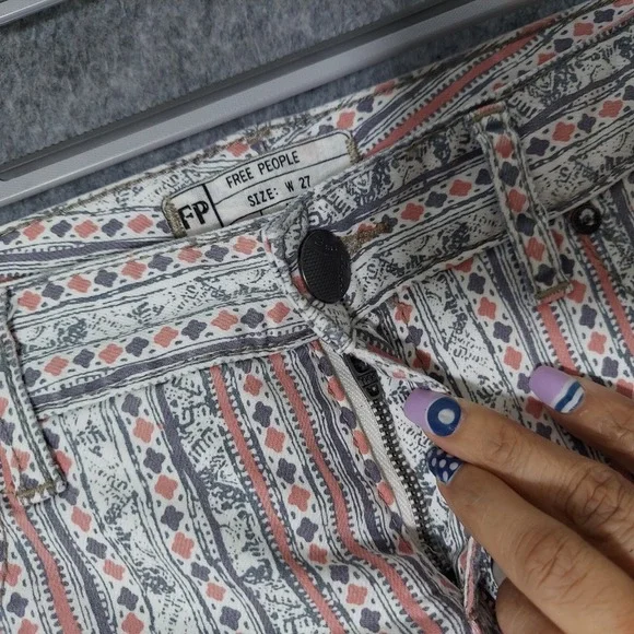 Free People Pants 27 Rotary Geo Striped Ankle Skinny Retro Mod Boho Cottage Core - Picture 7 of 16